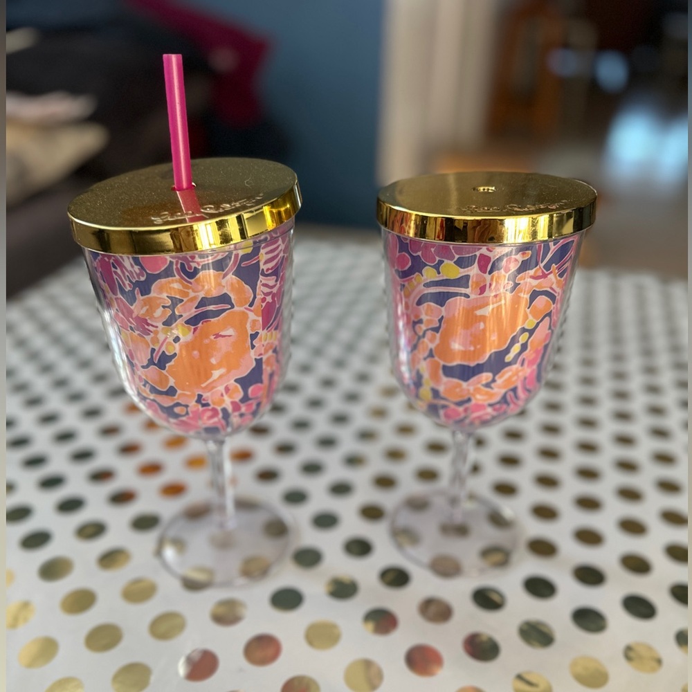 Lilly Pulitzer Colorful Floral Drinkware with Gold Accents